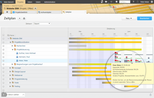In den Ansichtseinstellungen wählen Sie die Anzeige der Ressourcenauslastung für Ihre Teammitglieder optional hinzu In den Ansichtseinstellungen wählen Sie die Anzeige der Ressourcenauslastung für Ihre Teammitglieder optional hinzu
