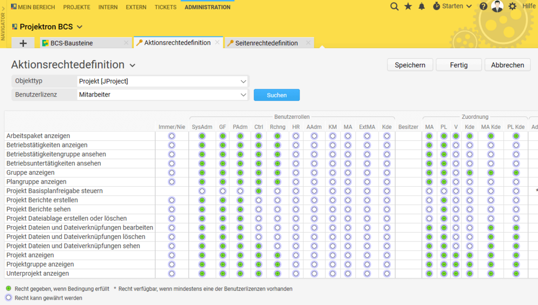 In der Projektron BCS-Rechtematrix passen Sie Rechte mit wenigen Klicks an