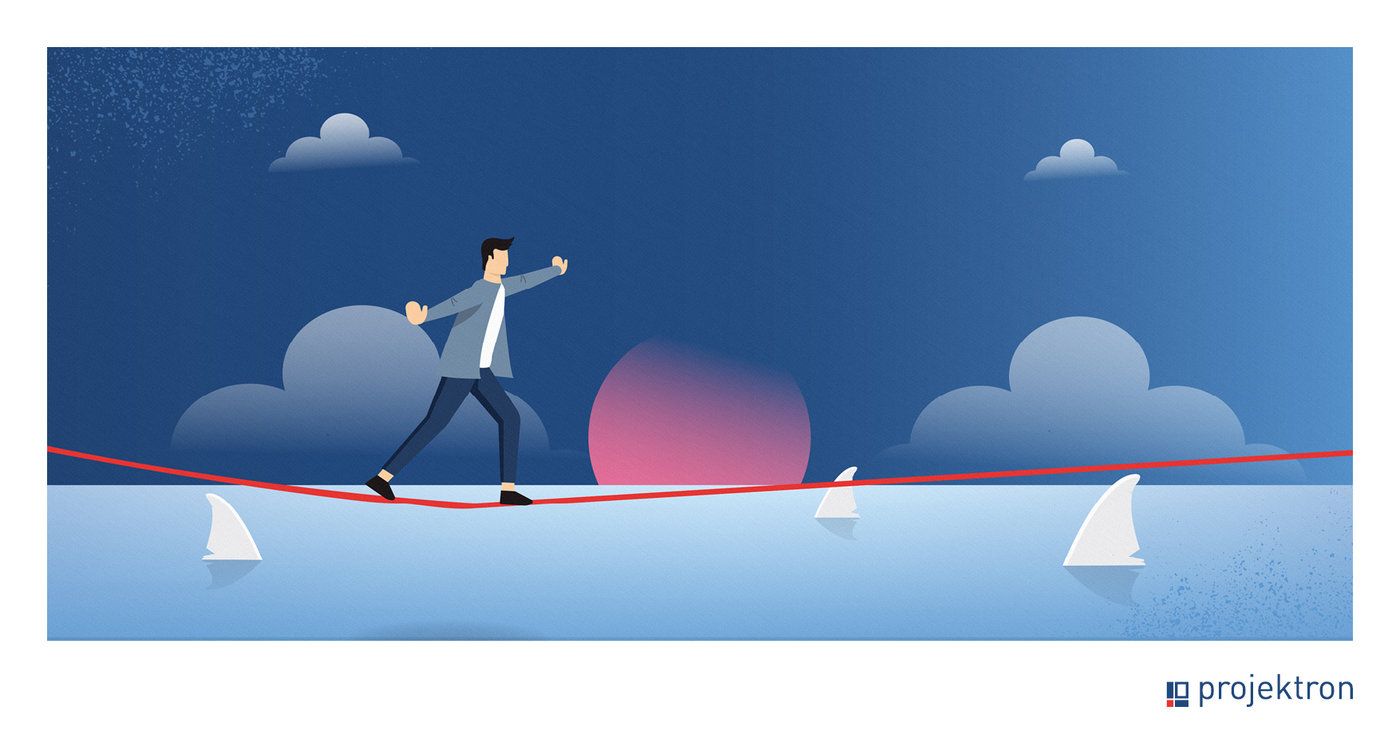 Symbolic article image: Tightrope walker on a high wire with safety line – symbol of structured risk management