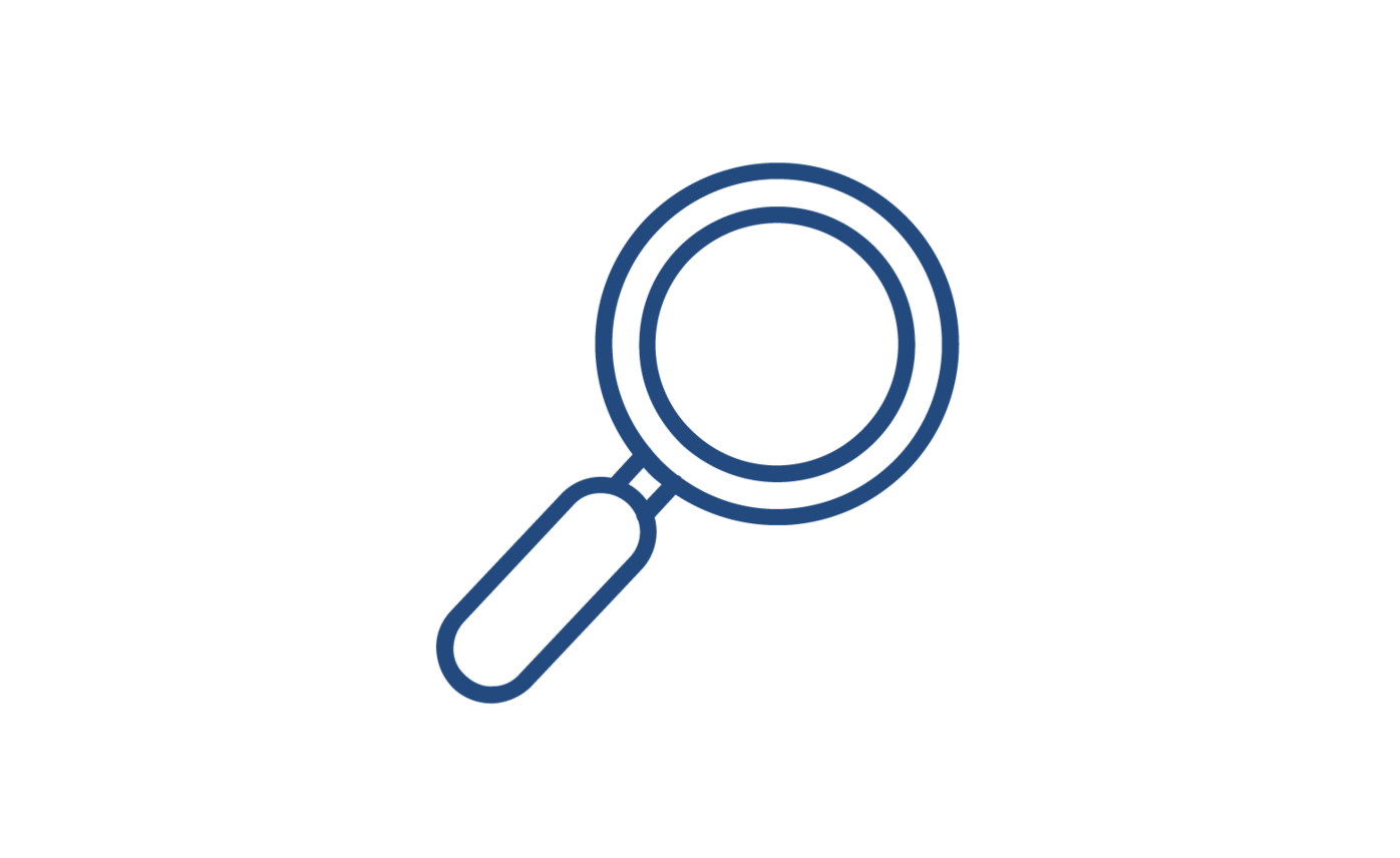 Die Lupe steht für die detaillierte Auswertung und Visualisierung von Projekt-, Finanz- und Auslastungsdaten in übersichtlichen Dashboards. Piktogramm einer Lupe als Symbol für die Analyse- und Auswertungsfunktionen der ERP-Software für Dienstleistungsunternehmen
