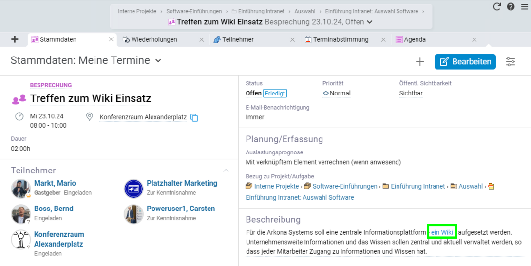 Link zum Wiki am Termin in BCS