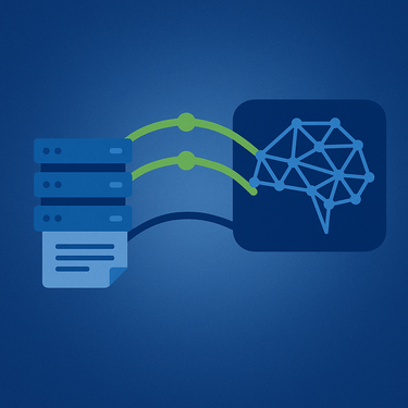 Illustration zeigt die Verbindung zwischen Datenbank und neuronaler KI als Symbol für Retrieval-Augmented Generation (RAG)