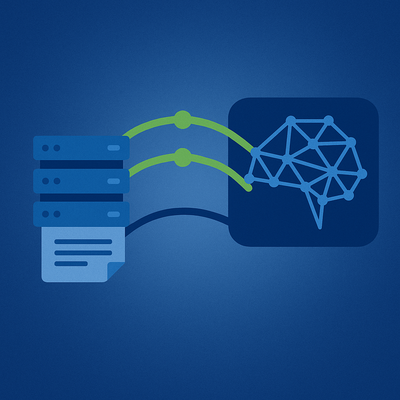 Symbolische Darstellung von RAG: Eine Datenbank verbindet sich mit einem neuronalen Netz – Wissen trifft auf Intelligenz.