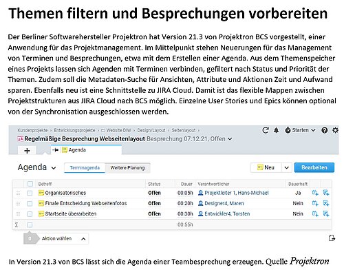 Version 21.3 von BCS unterstützt u.a. beim effizienten Planen von Teambesprechungen.