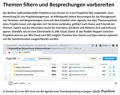 Version 21.3 von BCS unterstützt u.a. beim effizienten Planen von Teambesprechungen.