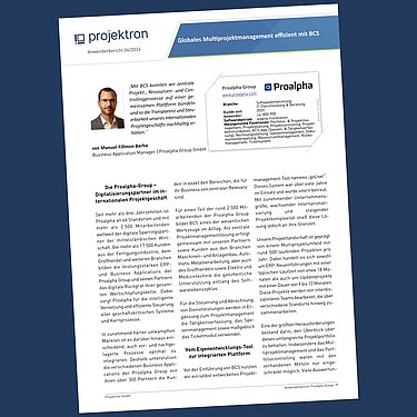Teaserbild zum Anwenderbericht der Proalpha Group über BCS im internationalen Multiprojektmanagement mit Fokus auf Projektplanung, Ressourcenmanagement, Zeiterfassung, Abrechnung, Controlling und Reporting.