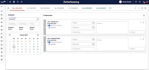 Screenshot aus Custable mit Eingabemaske zur Arbeitszeiterfassung für Projekte und Aufgaben.
