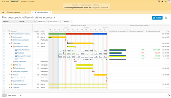 Plan de proyecto con utilización de recursos en BCS