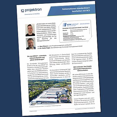 Startseite des Anwenderberichts der esw GROUP zur standardisierten Reklamationsbearbeitung mit BCS.