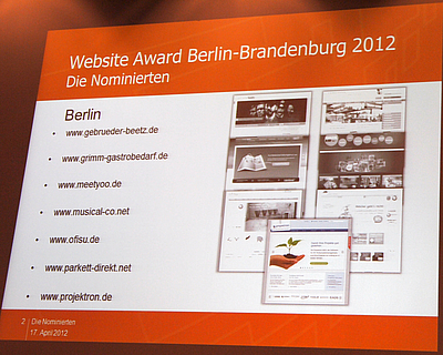 Nominiert für Berlin: projektron.de beim Website Award Berlin-Brandenburg 2012