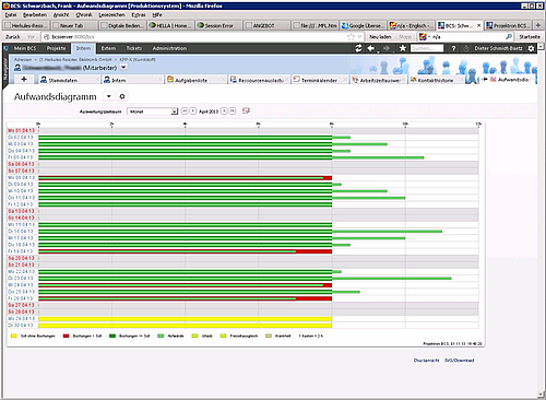 Various diagrams such as Gantt charts and reports on individual projects are easy to generate with Projektron BCS.