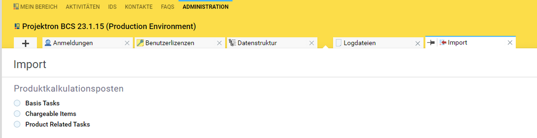 IDS uses the import function for product costing items.