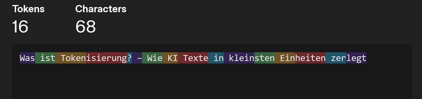 Screenshot des OpenAI Tokenizers mit deutscher Tokenisierung einer Einleitung.
