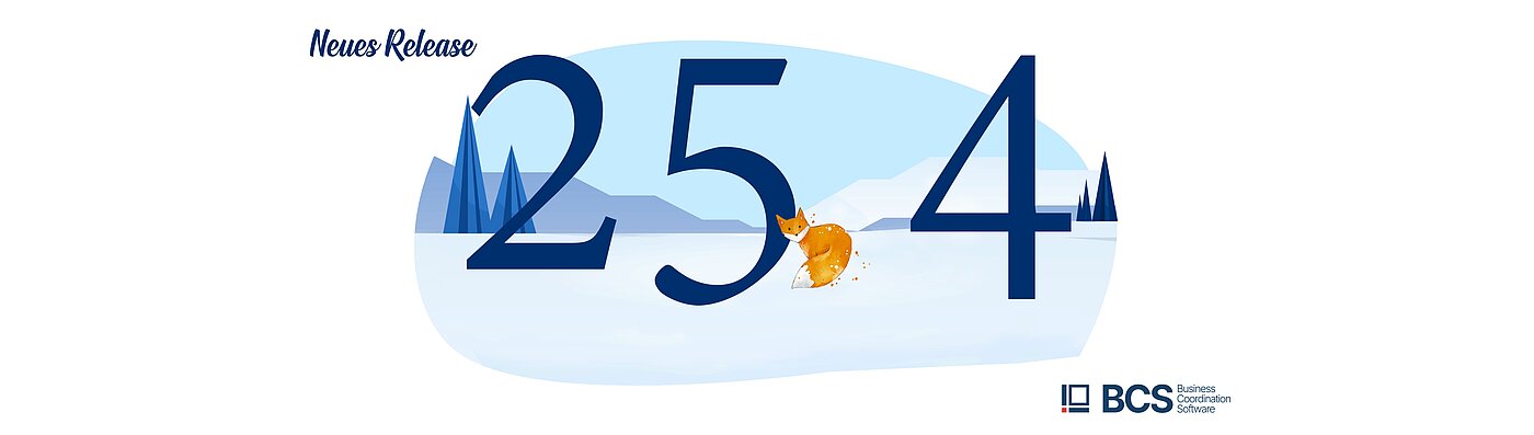 BCS 25.4: Titelbild Winter mit Fuchs: Kostendiagramm, Meilensteinverlauf, Kanbanboard und Ticketauswertung