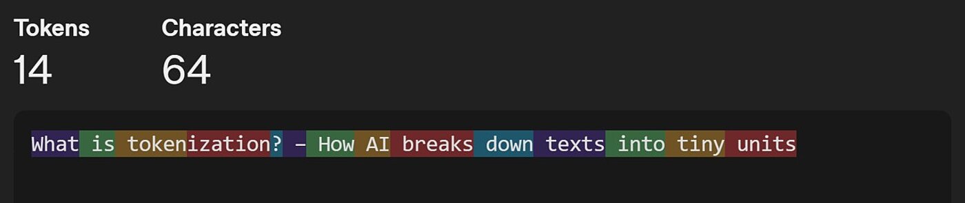 Screenshot of the OpenAI tokenizer with German tokenization of the article topic. Screenshot of the OpenAI tokenizer with German tokenization of an introduction.