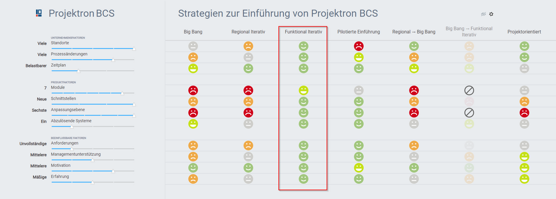 Influencing factors functional iterative software rollout Projektron expert tool