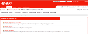 Capture d’écran de l’assistant de projet BCS au design corporate rouge d’EON Customizing.