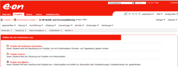 Capture d’écran de l’assistant de projet BCS au design corporate rouge d’EON Customizing.