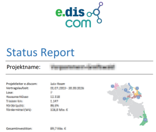 Screenshot eines Statusberichts in Projektron BCS, angepasst an das Corporate Design und die Anforderungen von e.discom.