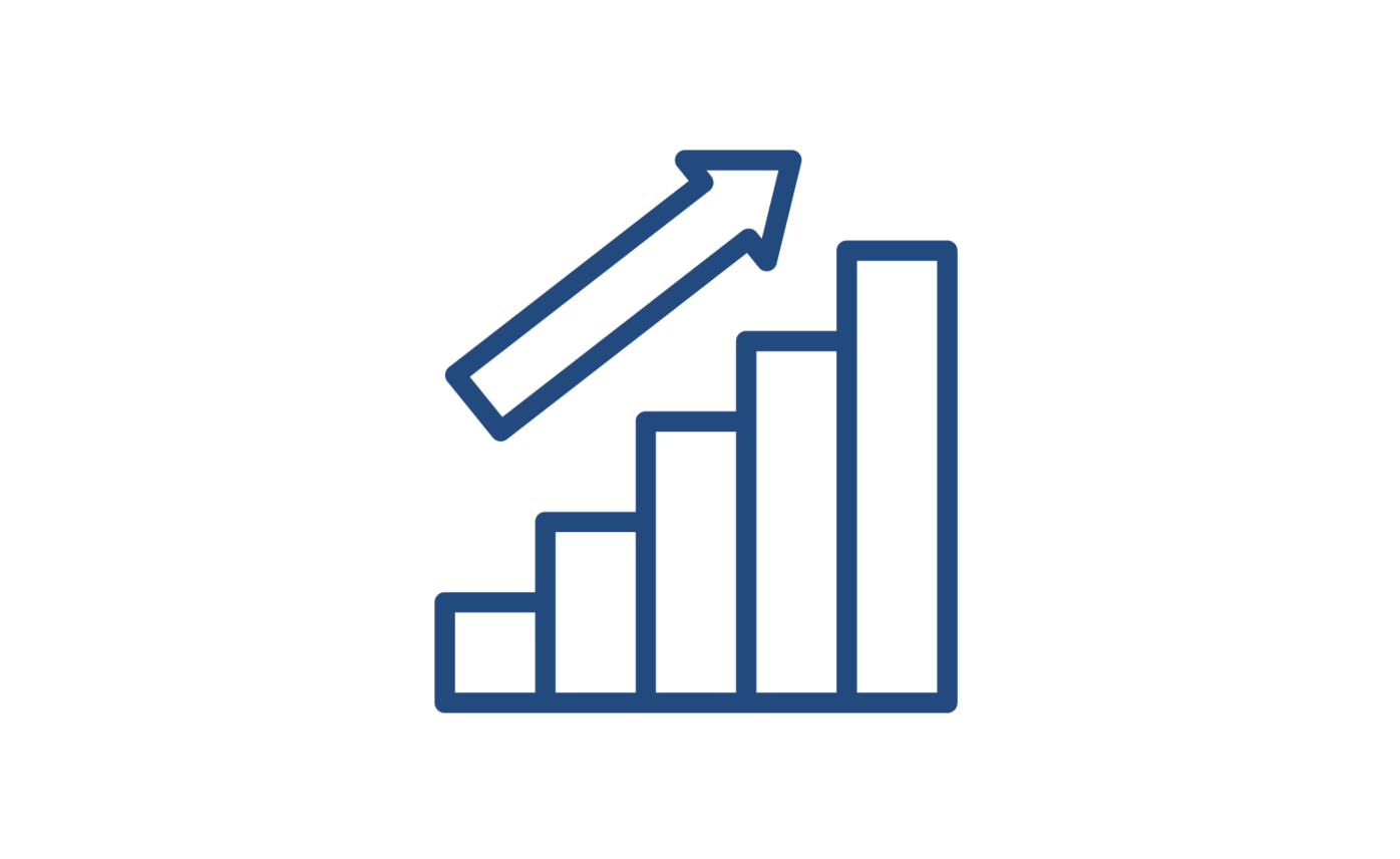 Der steigende Graph symbolisiert die datengestützte Entscheidungsfindung mit Projektron BCS – für nachhaltigen Erfolg und strategische Planung. Piktogramm eines steigenden Graphen als Symbol für datenbasierte Entscheidungen und strategisches Wachstum mit der ERP-Software