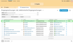 Screenshot der Eingangsrechnungsübersicht in Projektron BCS 24.4