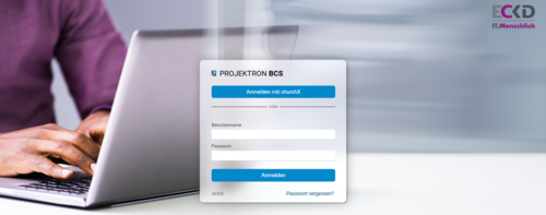 Écran de connexion du logiciel de gestion de projet BCS, personnalisé selon l'identité visuelle d'ECKD.