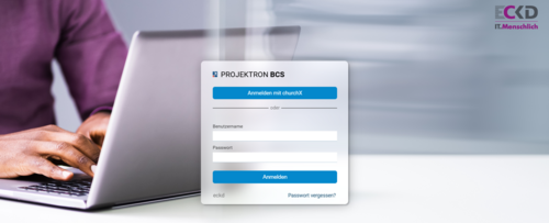 Login-Bildschirm der Projektmanagement-Software BCS, individuell im ECKD-Corporate-Design gestaltet.