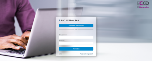 Login screen of the BCS project management software, customized in the ECKD corporate design.