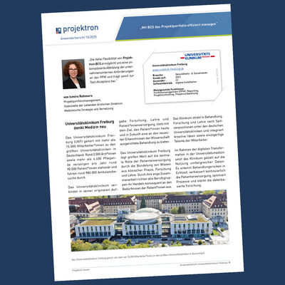 Das Universitätsklinikum Freiburg setzt auf Projektron BCS, um Transparenz, Effizienz und fundierte Entscheidungen im Projektportfolio zu fördern.