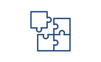 Die Puzzleteile symbolisieren die hohe Integrationsfähigkeit von Projektron BCS – für ein perfekt abgestimmtes Zusammenspiel mit Ihrer bestehenden Systemlandschaft. Piktogramm mit ineinandergreifenden Puzzleteilen als Symbol für die nahtlose Integration der ERP-Software in bestehende IT-Strukturen