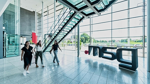 The photo shows the lobby of msg global Germany.