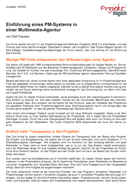 11. Juli 2002 - Projektmagazin