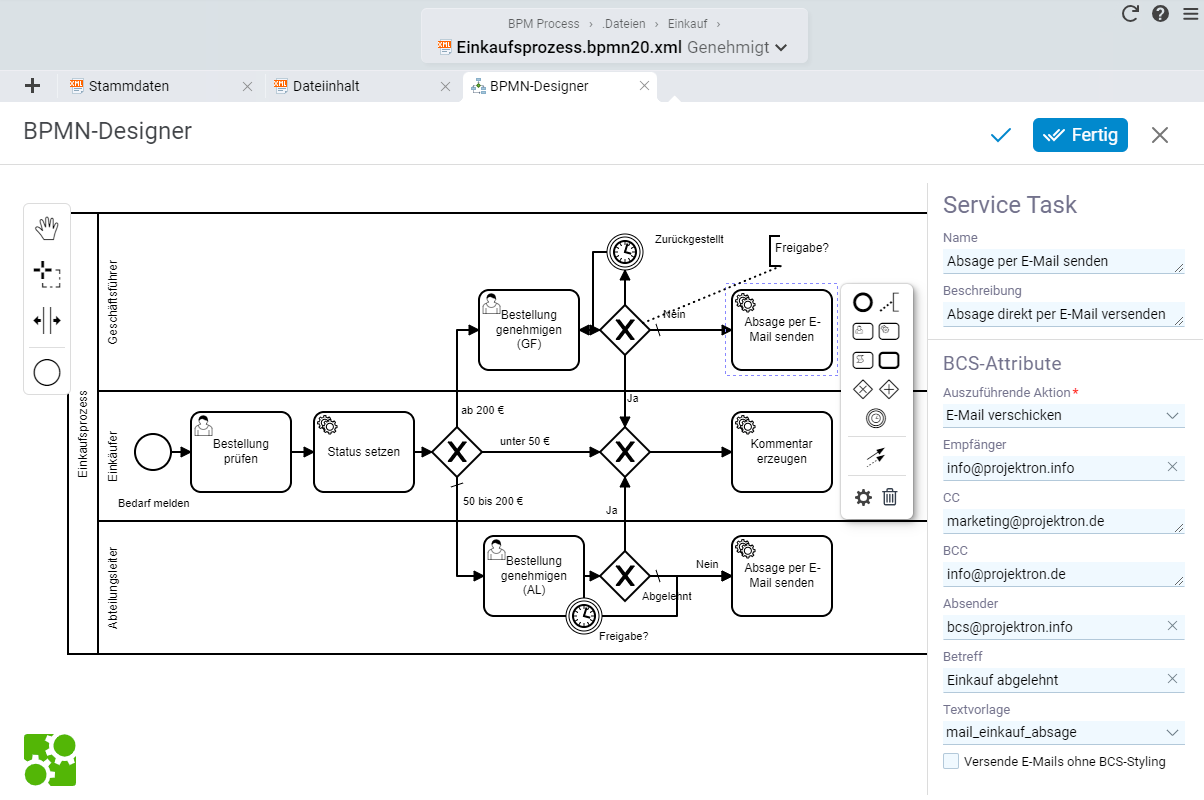 Prozessdesigner in Projektron BCS
