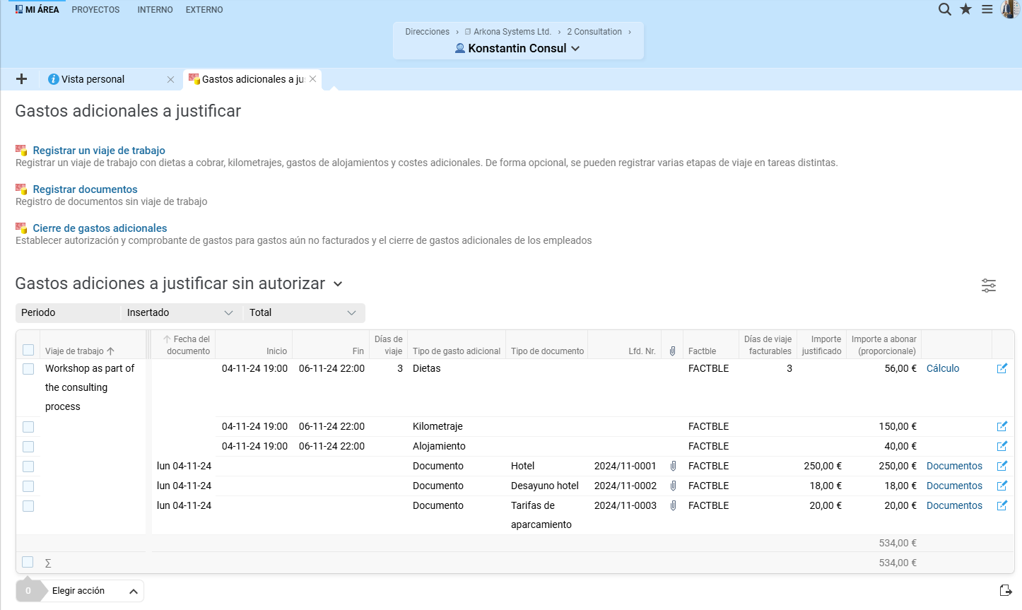 Gestión de gastos en Projektron BCS
