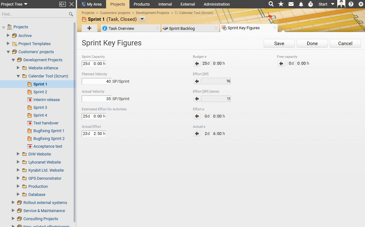 Apply the Sprint key figures with a click of the mouse.