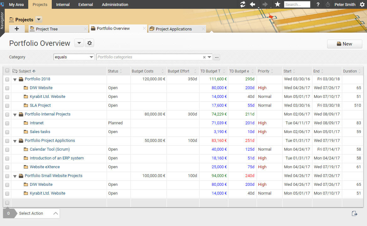 Compare your project portfolios easily in an overview.